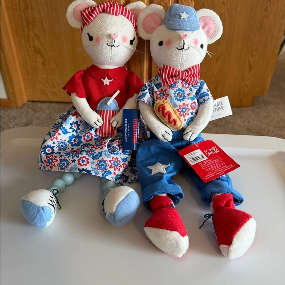 Patriotic‎ Plush Mouse Pair - Red, White & Blue